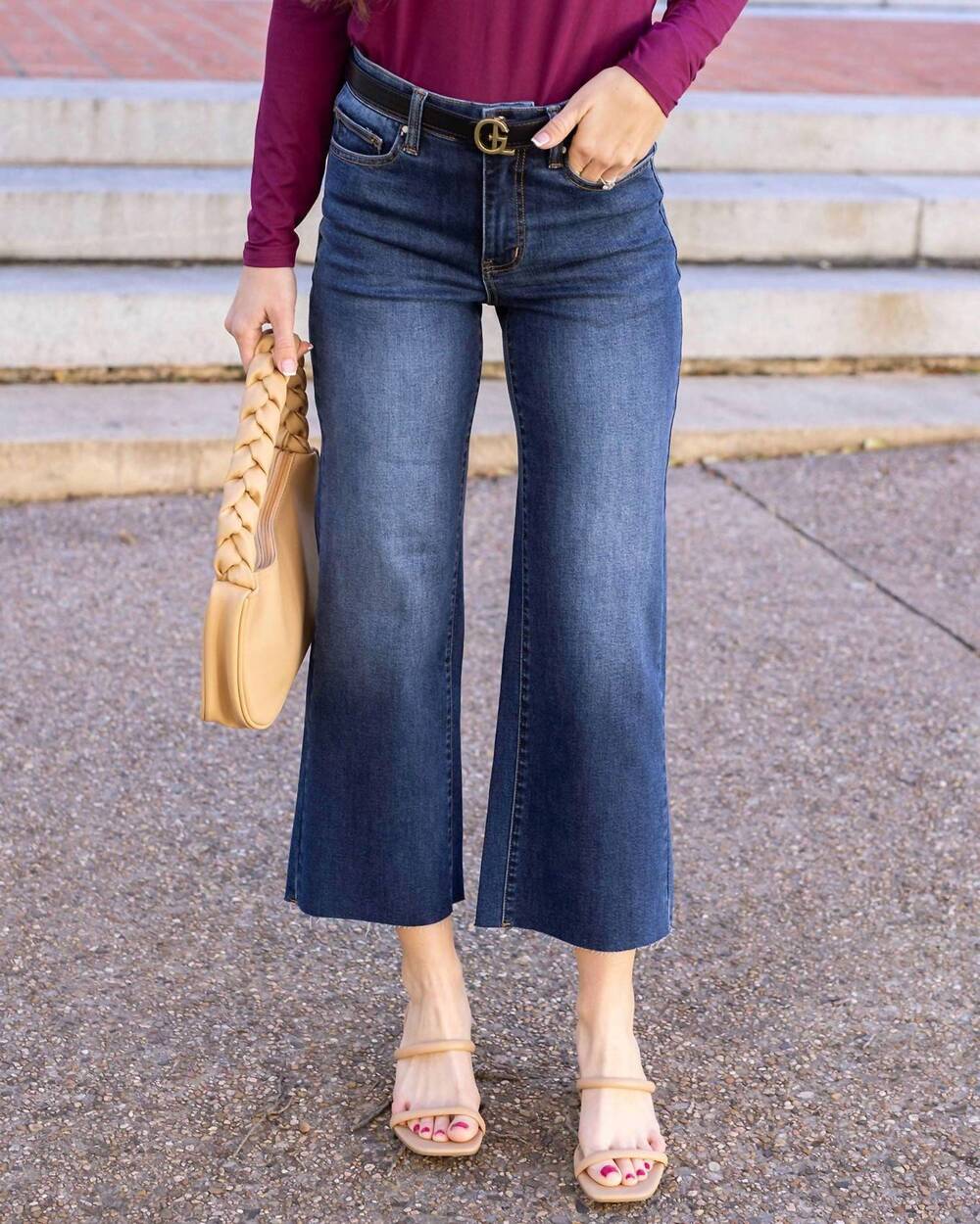 NEW GRACE AND LACE cropped wide leg waist shaper jeans in medium dark wash